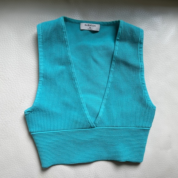 Babaton Carlotta Sculpt Knit Deep V Neck Tank Compressive XS Aqua EUC - Picture 14 of 15